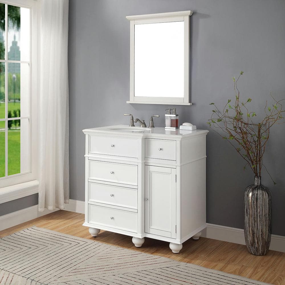 Eviva Hampton 36 in. W x 22 in. D x 34 in. H Bathroom Vanity in White with White Carrara Marble Top and Undermount Sink