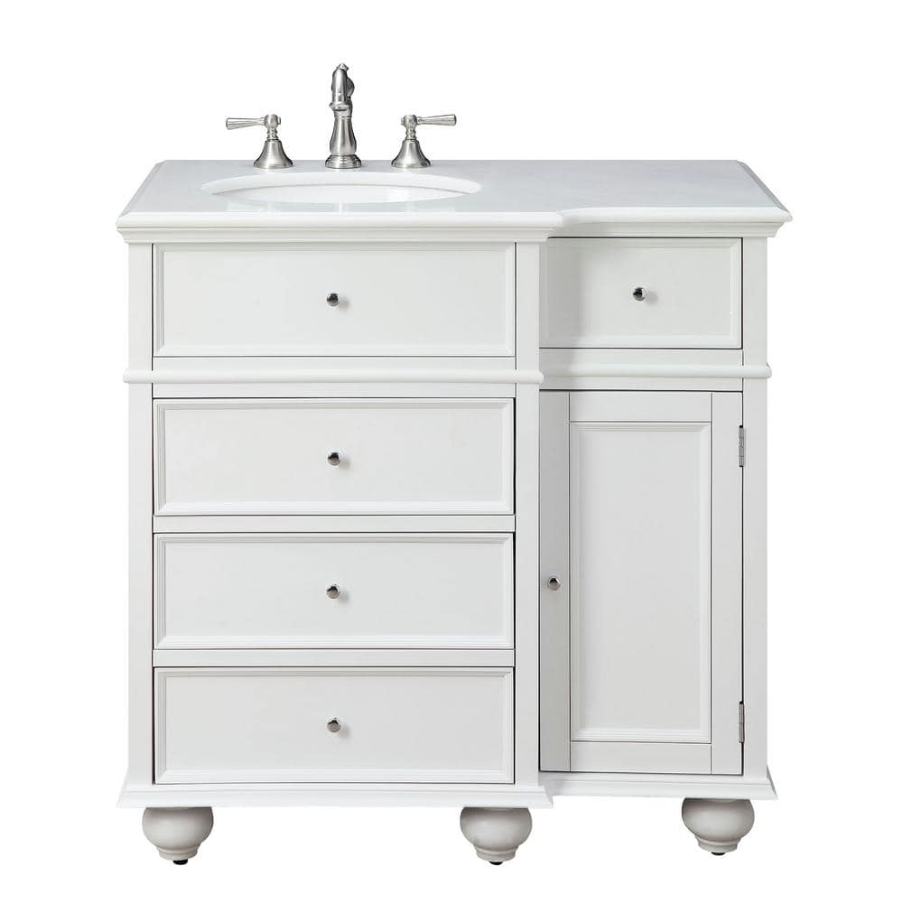 Eviva Hampton 36 in. W x 22 in. D x 34 in. H Bathroom Vanity in White with White Carrara Marble Top and Undermount Sink