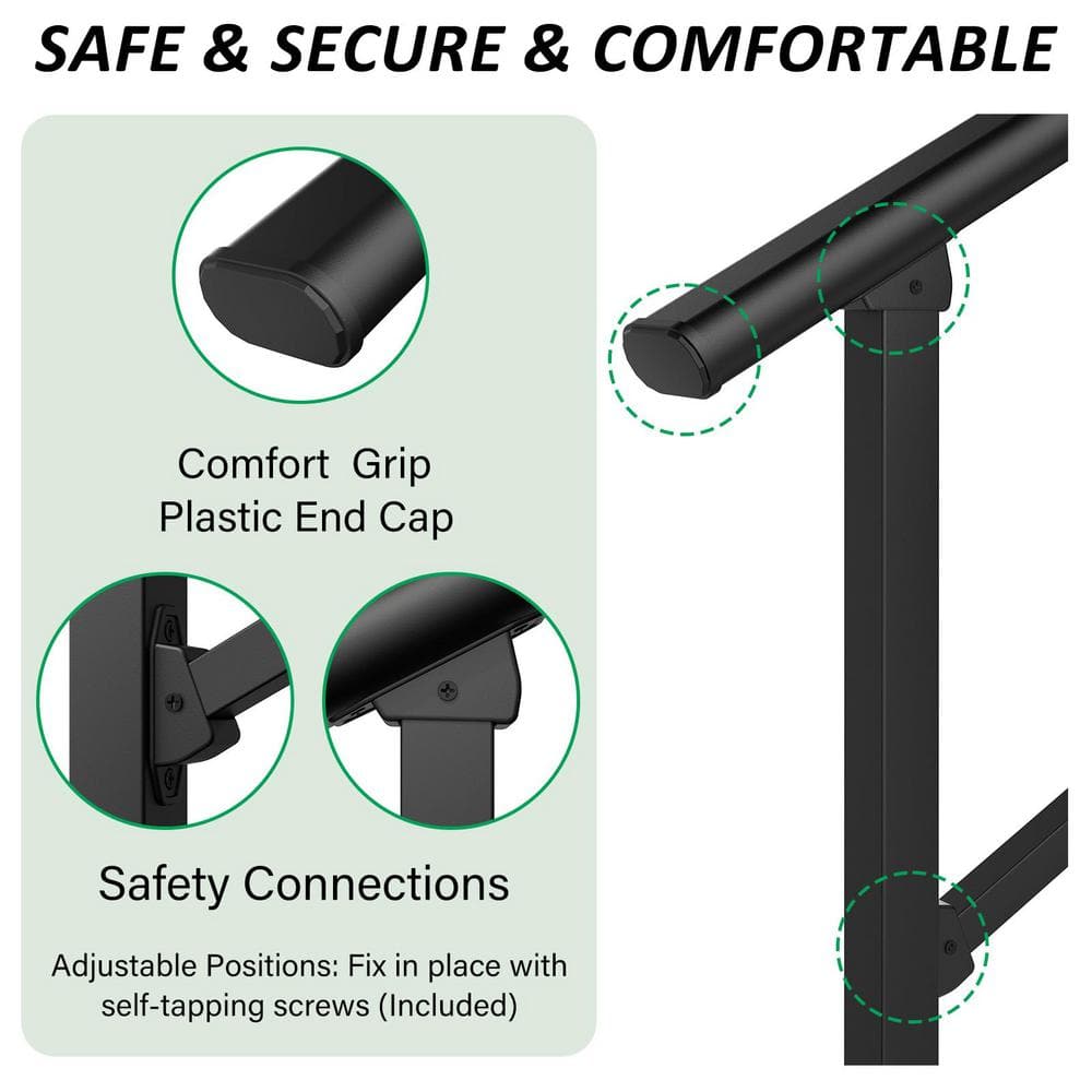 HOMEIBRO 36 in. H x 68 in. W Black Wrought Iron Stair Railing Kit Handrails for Outdoor Steps Fit 4 or 5 Steps (2-Pack)