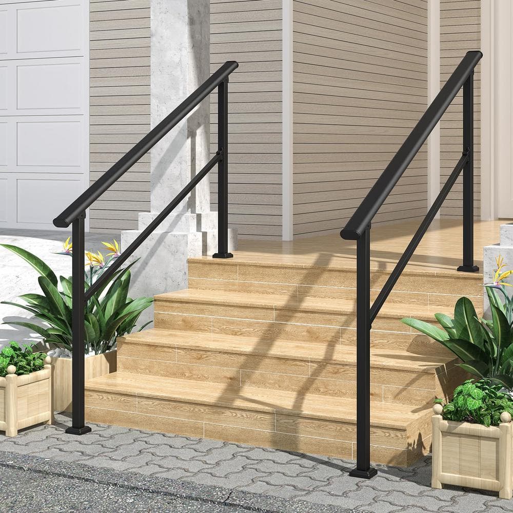 HOMEIBRO 36 in. H x 68 in. W Black Wrought Iron Stair Railing Kit Handrails for Outdoor Steps Fit 4 or 5 Steps (2-Pack)