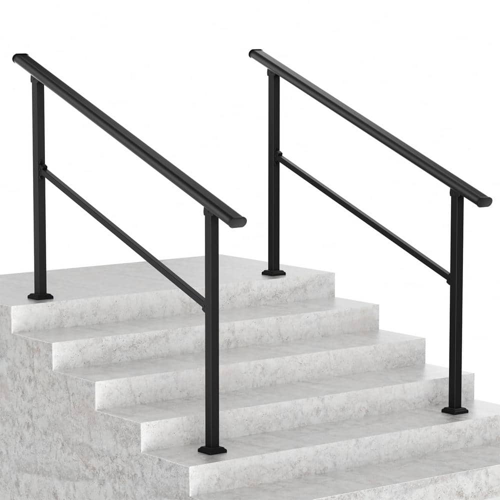 HOMEIBRO 36 in. H x 68 in. W Black Wrought Iron Stair Railing Kit Handrails for Outdoor Steps Fit 4 or 5 Steps (2-Pack)
