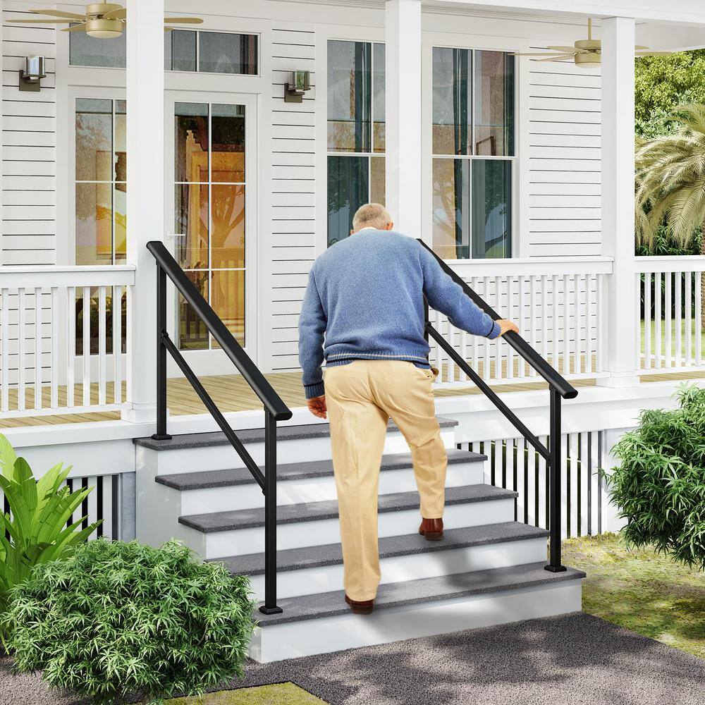 HOMEIBRO 36 in. H x 68 in. W Black Wrought Iron Stair Railing Kit Handrails for Outdoor Steps Fit 4 or 5 Steps (2-Pack)