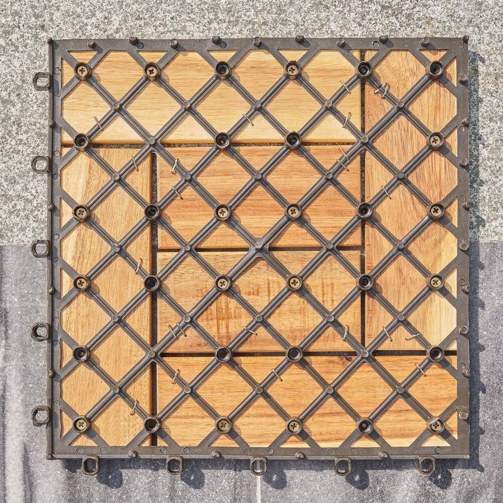 1 ft. W x 1 ft. L Eucalyptus Interlocking Wooden Deck Tile in Brown(Set of 10)