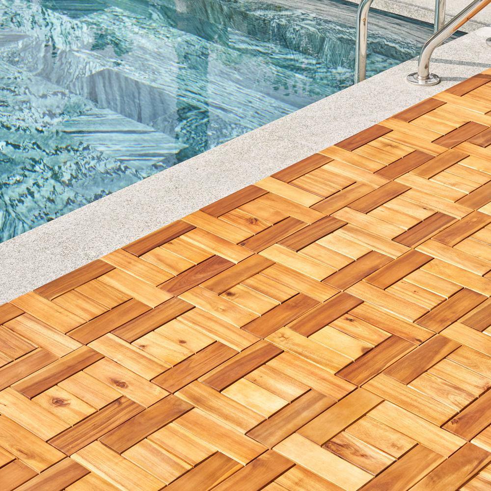 1 ft. W x 1 ft. L Eucalyptus Interlocking Wooden Deck Tile in Brown(Set of 10)