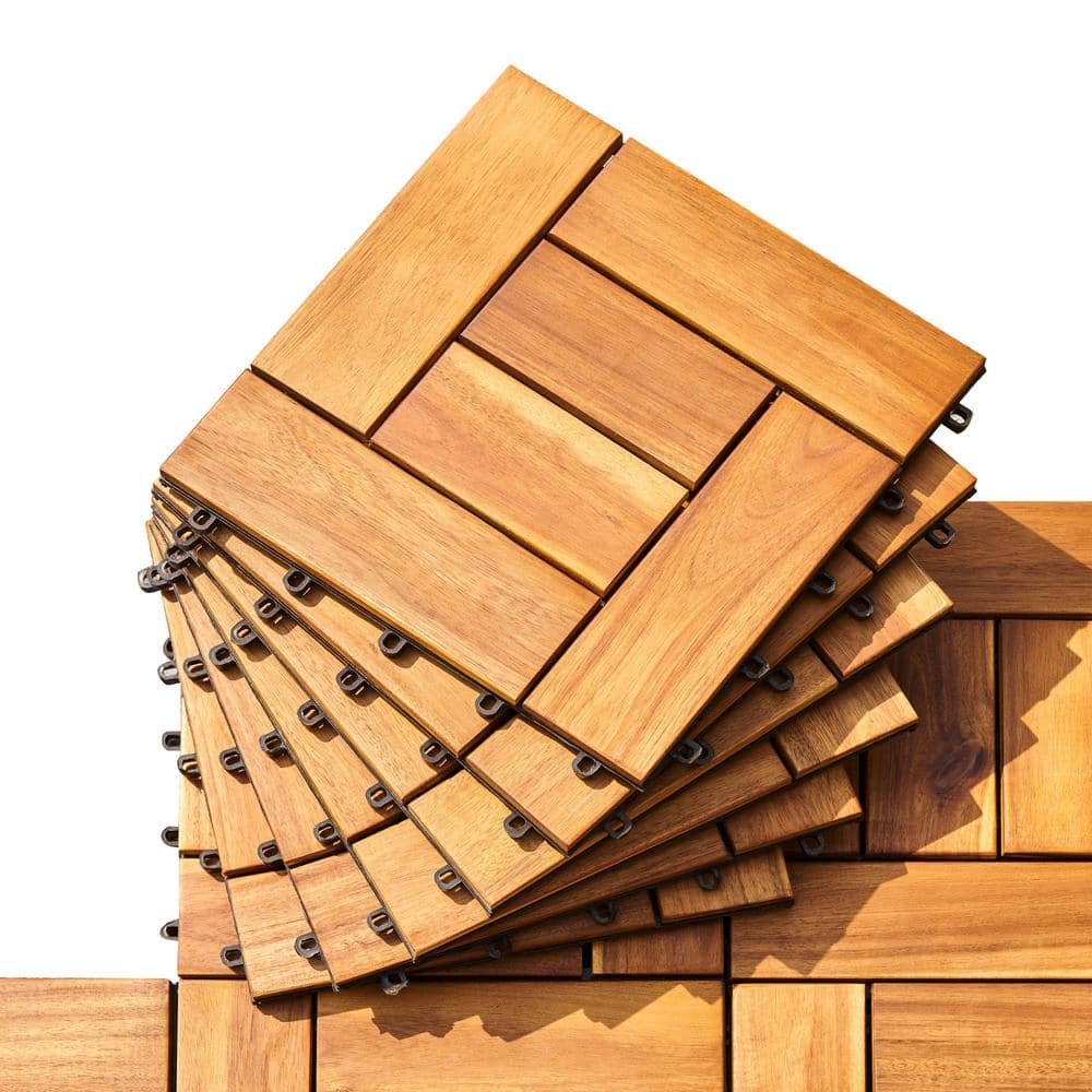 1 ft. W x 1 ft. L Eucalyptus Interlocking Wooden Deck Tile in Brown(Set of 10)
