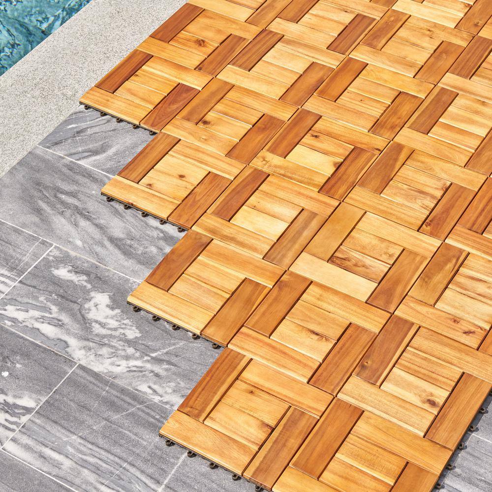 1 ft. W x 1 ft. L Eucalyptus Interlocking Wooden Deck Tile in Brown(Set of 10)