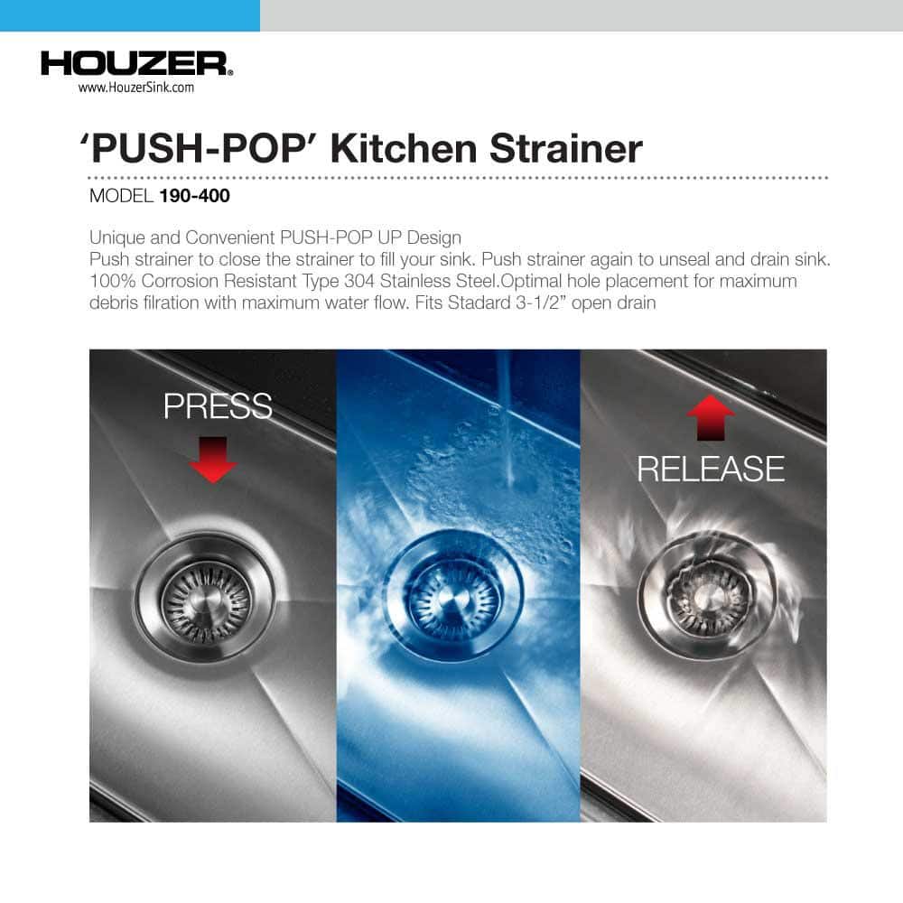 HOUZER Push-Pop Kitchen Basket Strainer - Model 190-9400