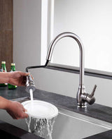 ANZZI Bell Brushed Nickel Single-Handle Deck-Mount Pull-Out Sprayer Kitchen Faucet, 1.8 GPM