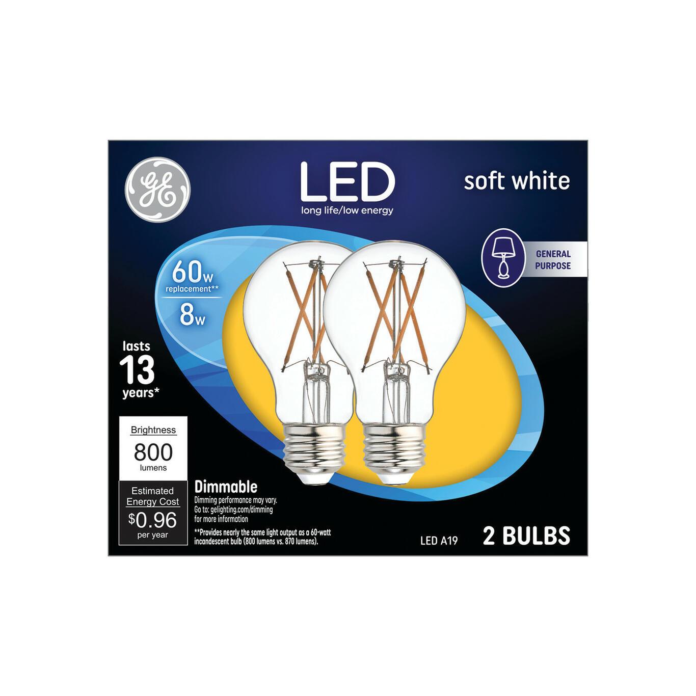 Energy Star Qualified; GE Classic 60-Watt EQ A19 Soft White Dimmable LED Light Bulb (2-Pack)