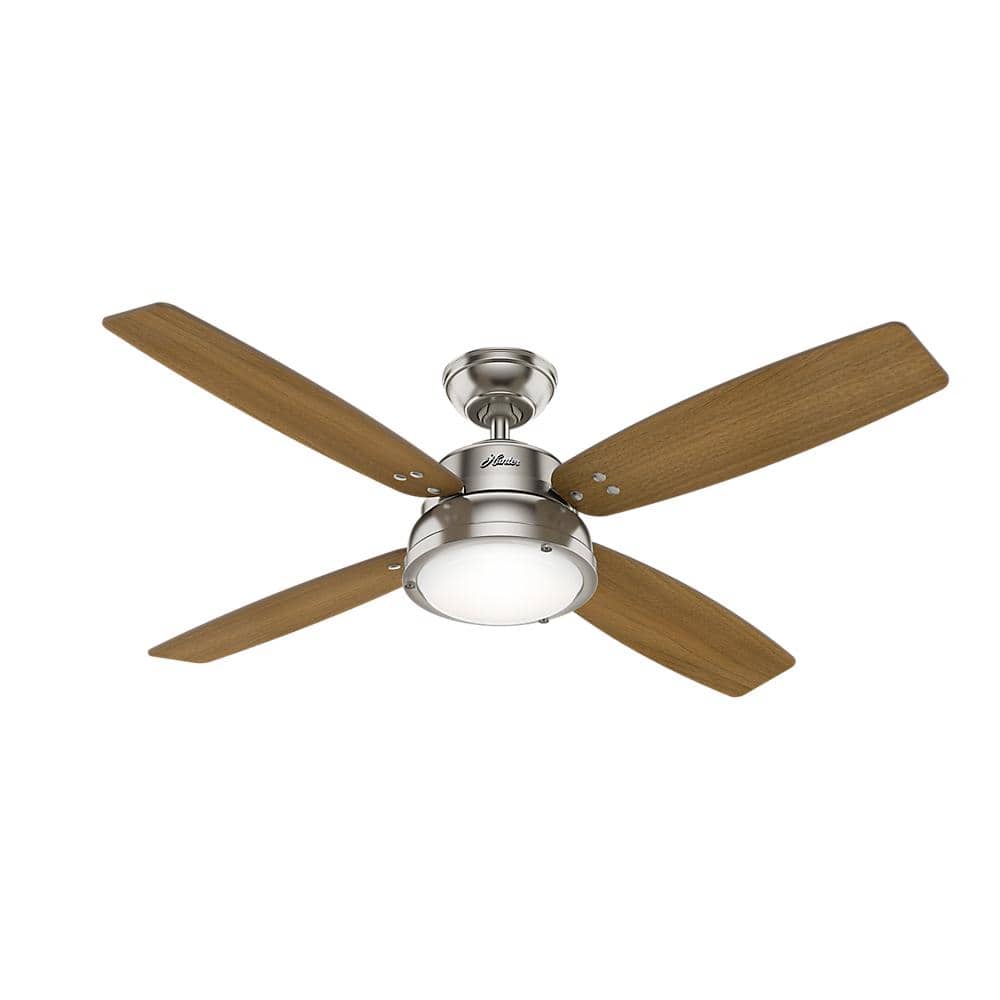 Hunter Wingate 52-in Brushed Nickel LED Indoor Ceiling Fan with Remote, Light Kit, and Reversible 4-Blade