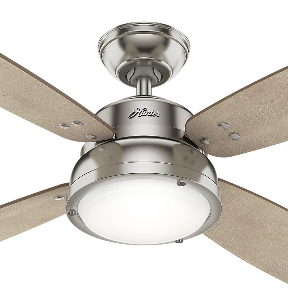 Hunter Wingate 52-in Brushed Nickel LED Indoor Ceiling Fan with Remote, Light Kit, and Reversible 4-Blade