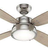 Hunter Wingate 52-in Brushed Nickel LED Indoor Ceiling Fan with Remote, Light Kit, and Reversible 4-Blade