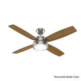 Hunter Wingate 52-in Brushed Nickel LED Indoor Ceiling Fan with Remote, Light Kit, and Reversible 4-Blade