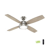 Hunter Wingate 52-in Brushed Nickel LED Indoor Ceiling Fan with Remote, Light Kit, and Reversible 4-Blade