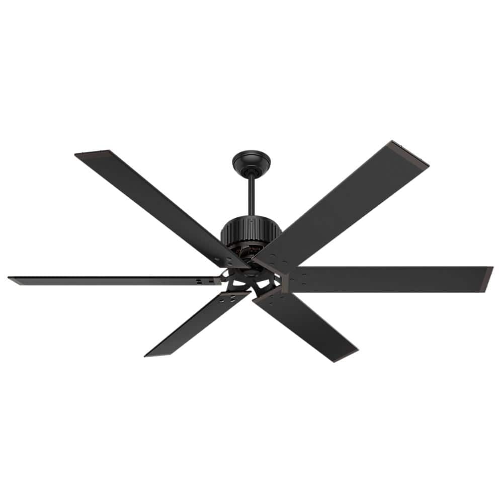 Hunter HFC Industrial 72-in Matte Black Indoor/Outdoor Ceiling Fan with Wall-Mounted Remote, Damp Rated (6-Blade)
