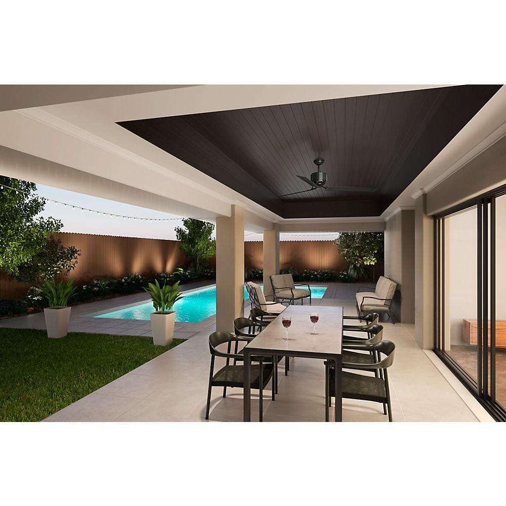 Hunter HFC Industrial 72-in Matte Black Indoor/Outdoor Ceiling Fan with Wall-Mounted Remote, Damp Rated (6-Blade)