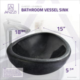ANZZI Twin Vessel Sink in Desert Black, Natural Stone, 18.8 x 15 x 5.1 in.