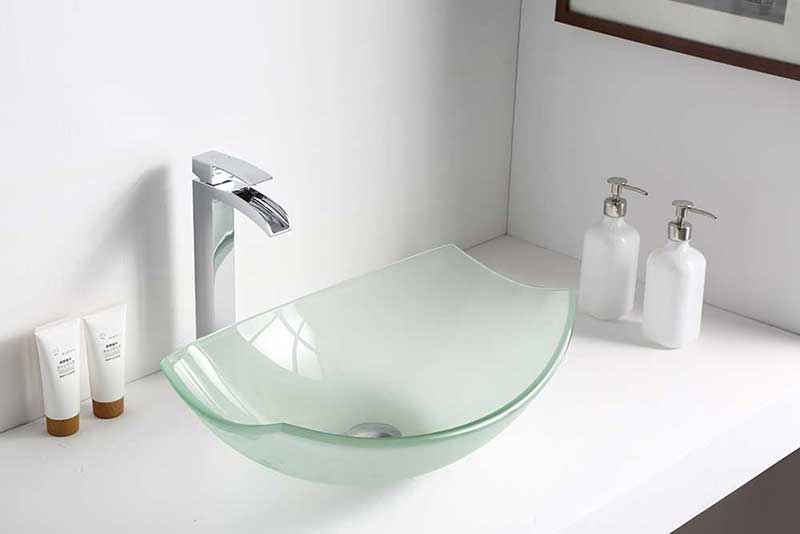 ANZZI Pendant Series Deco-Glass Vessel Sink, Lustrous Frosted, 19.7 x 14.6 x 6.75 in.