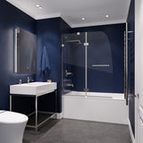 ANZZI HERALD Series 48 in. W x 58 in. H Frameless Hinged Tub Door, Brushed Nickel, with Towel Bar & Handle