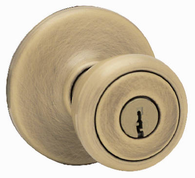 Kwikset Tylo Antique Brass Entry Knob, ANSI/BHMA Grade 3, Fits Doors to 1-3/4 in.