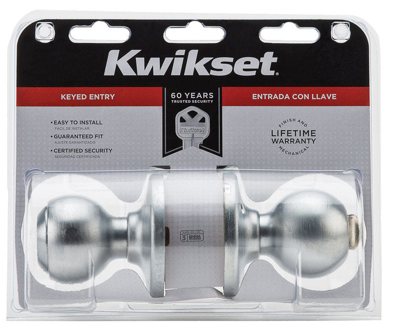 Kwikset Polo Satin Chrome Keyed Entry Knob, ANSI/BHMA Grade 3, 1-3/4 in. Max Door Thickness