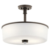 Kichler Joelson Olde Bronze Transitional Etched Glass Drum Convertible Pendant/Semi-Flush, 17.75 in.