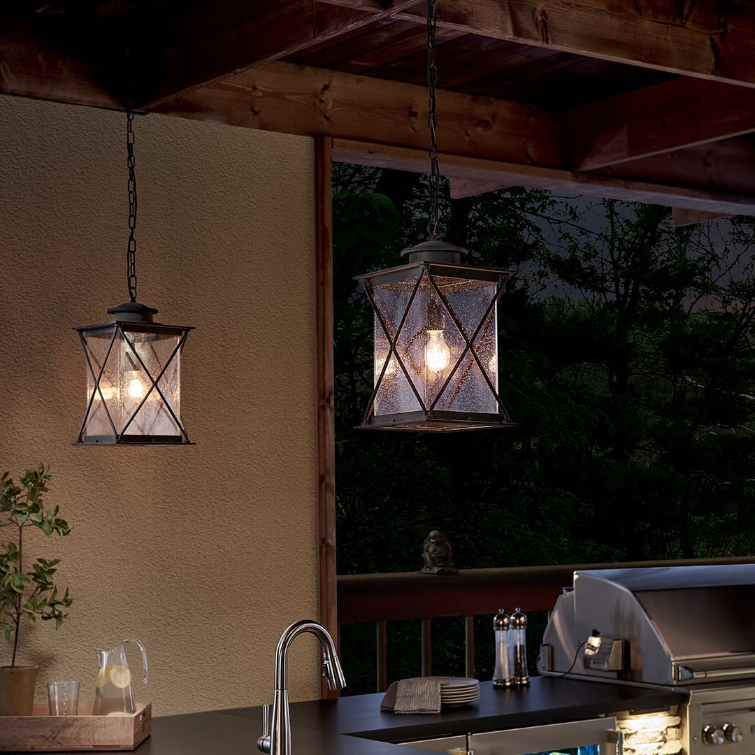 Kichler Argyle Weathered Zinc Outdoor Hanging Lantern with Clear Seeded Glass, 9.5 in. W x 16.75 in. H