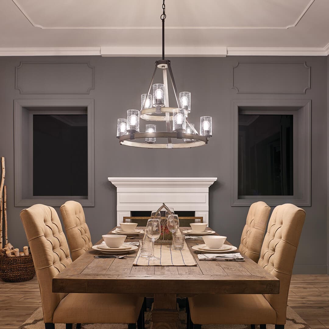 Kichler Barrington 9-Light Chandelier, Anvil Iron & Distressed Antique Gray, 30 in. Dia