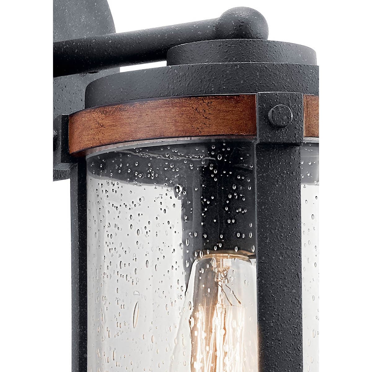 Kichler Barrington 16-in H Distressed Black and Wood Outdoor Wall Light, E26 Medium Base, Clear Seeded Glass
