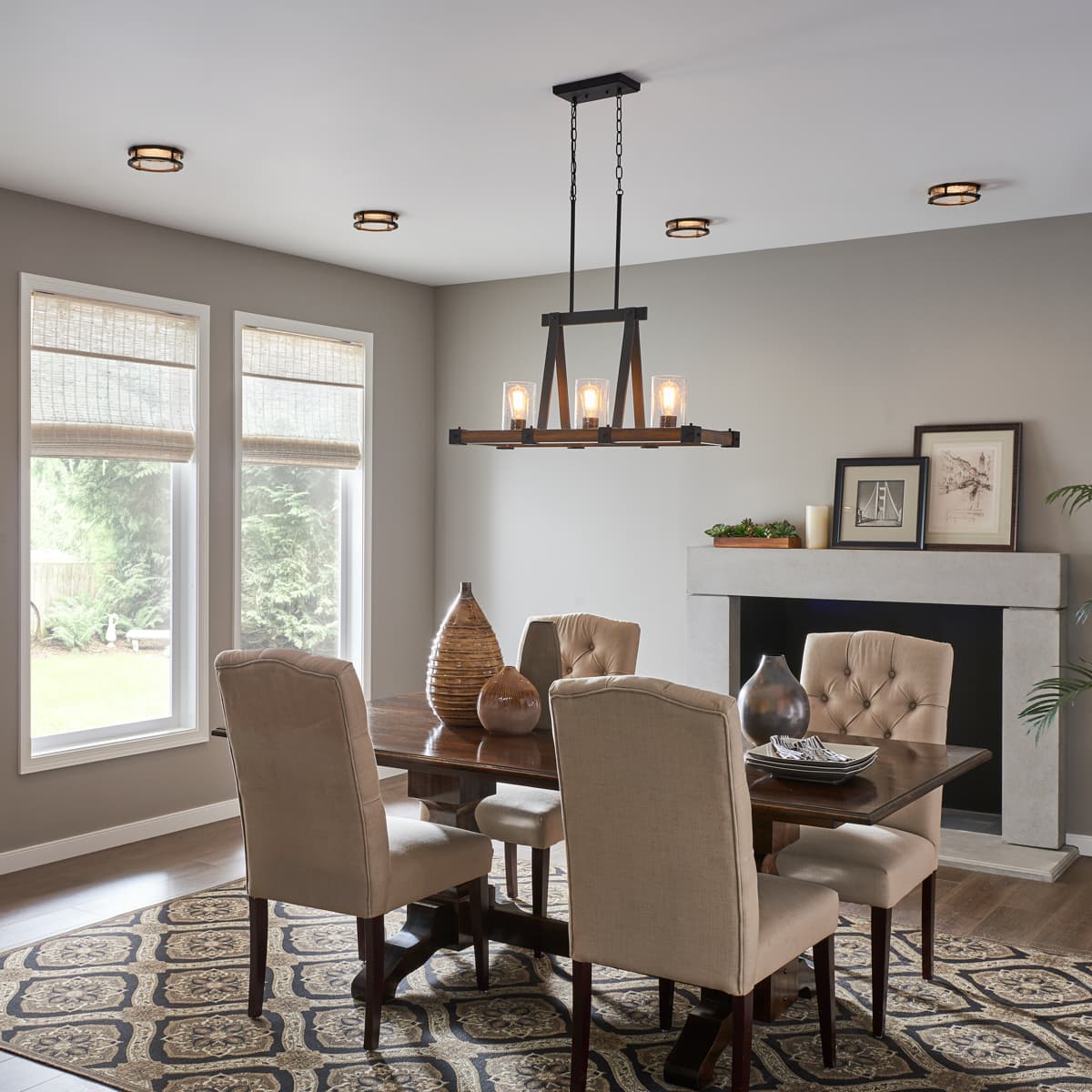 Kichler Barrington Distressed Black & Wood Tone Linear Kitchen Island Light with Clear Seeded Glass, 32 in.