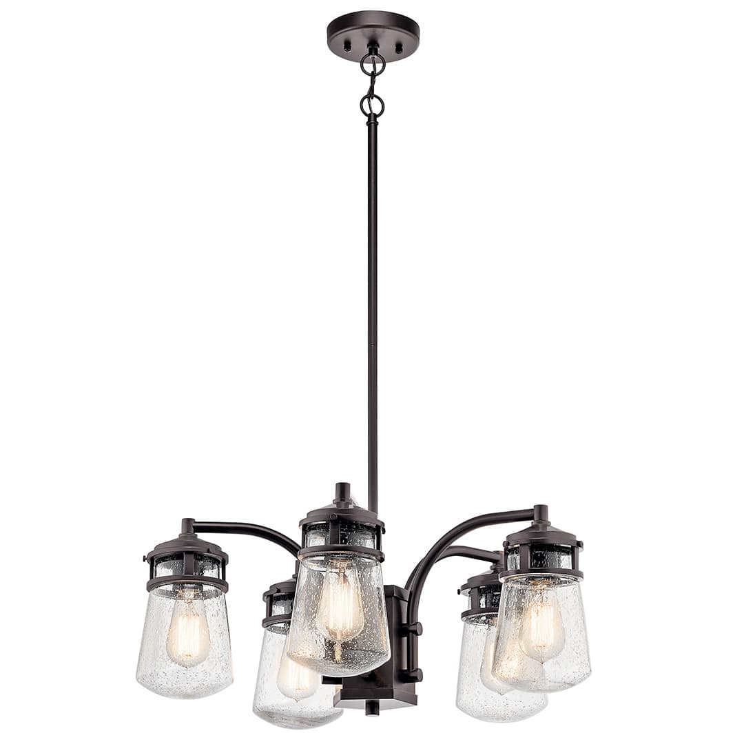 Kichler Lyndon Architectural Bronze Transitional Clear Seedy Glass 5-Light Chandelier