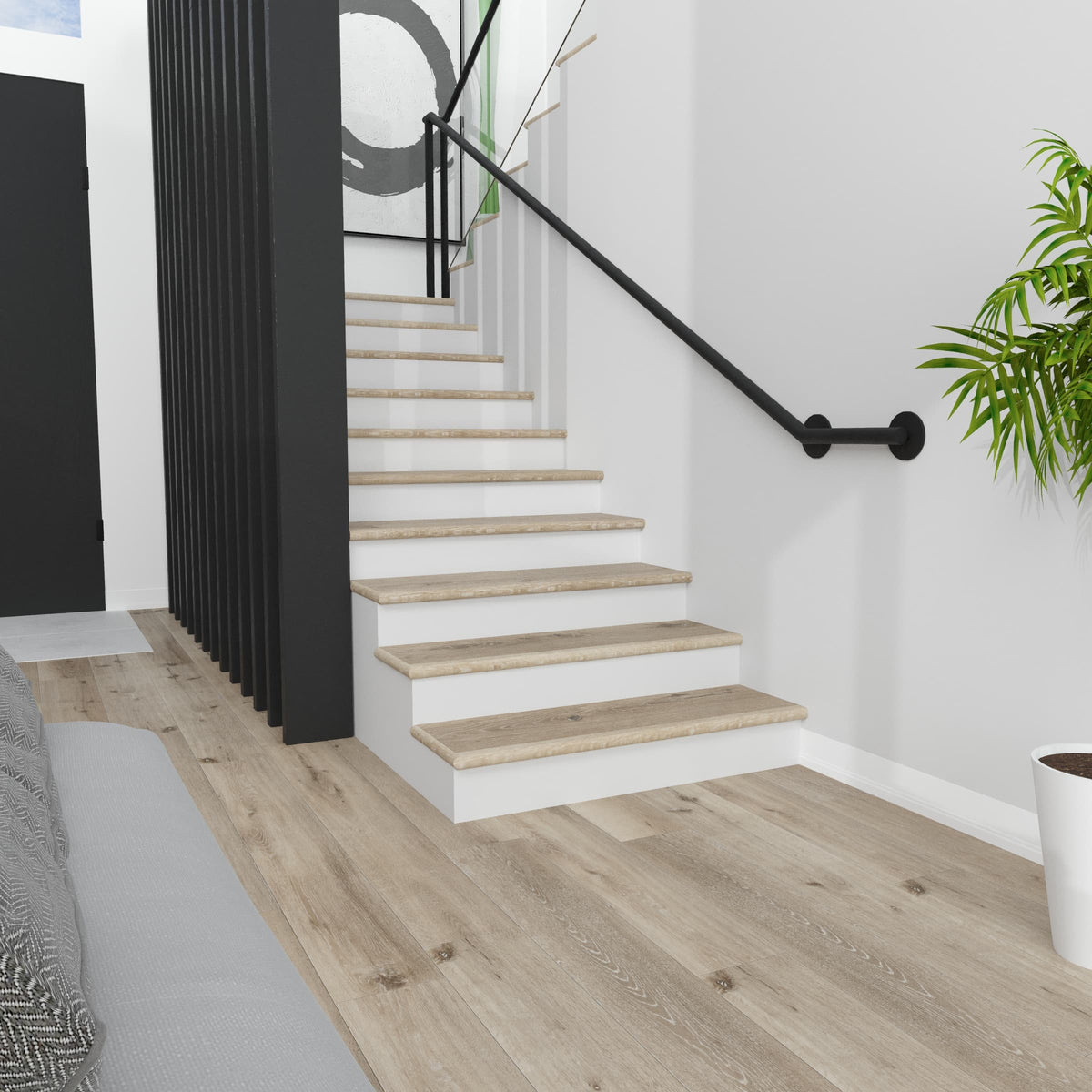Cali Bamboo Aged Hickory Vinyl Stair Tread with Cap, 49-13/16 in x 12-7/32 in