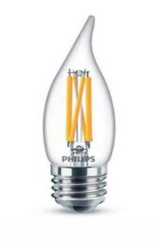 Philips 60-Watt Equivalent B11 Dimmable Edison Glass LED Candle Light Bulb, Bent Tip, Medium Base, Soft White 2700K (3-Pack)