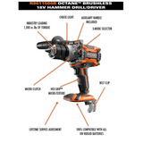 RIDGID 18-Volt OCTANE Cordless Brushless 1/2 in. Hammer Drill/Driver (Tool Only)