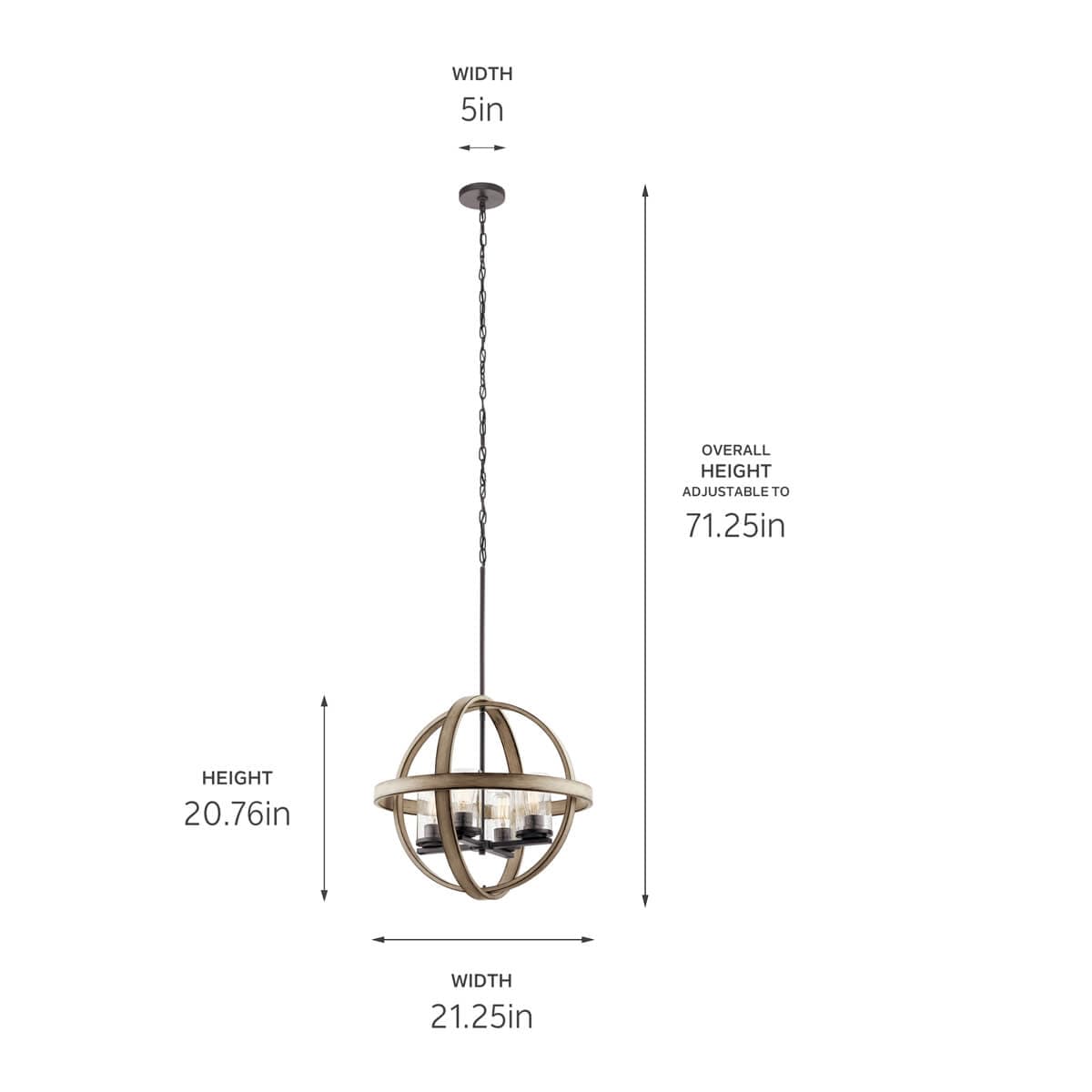 Kichler Barrington Anvil Iron & Distressed Antique Gray Seeded Glass Globe Pendant Light, 21.25 in