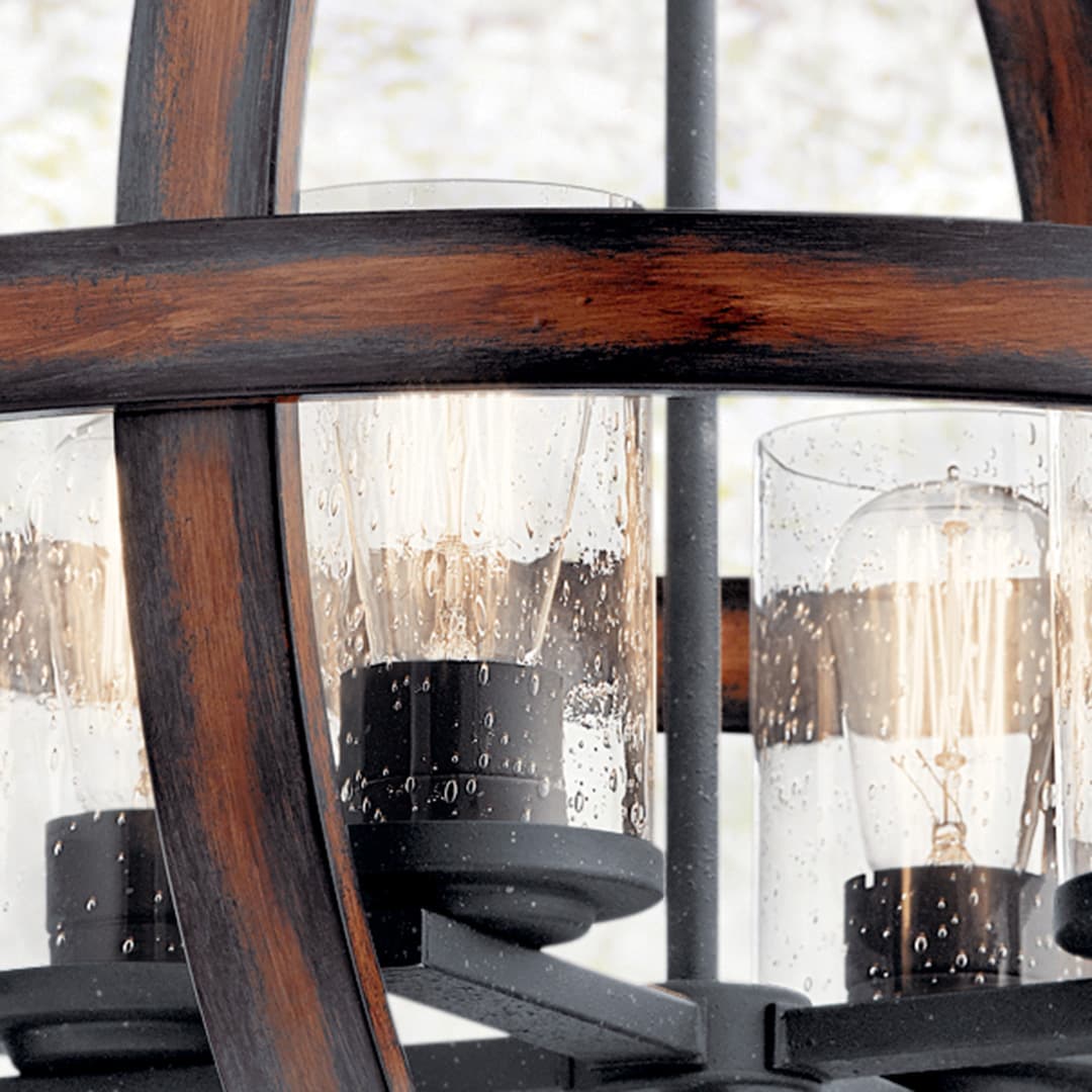 Kichler Barrington Distressed Black & Wood Tone Seeded Glass 4-Light Globe Pendant (21.25-in Dia)