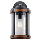 Kichler Barrington 16-in H Distressed Black and Wood Outdoor Wall Light, E26 Medium Base, Clear Seeded Glass