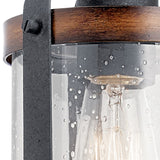 Kichler Barrington Distressed Black & Wood Rustic Seeded Glass Cylinder Mini Pendant Light, 10 in H x 5.5 in Dia