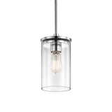 Kichler Crosby Chrome Clear Glass Cylinder Mini Pendant Light, 10.75-in H x 6-in Dia