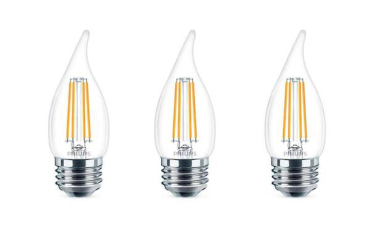 Philips 60-Watt Equivalent B11 Dimmable Edison Glass LED Candle Light Bulb, Bent Tip, Medium Base, Soft White 2700K (3-Pack)