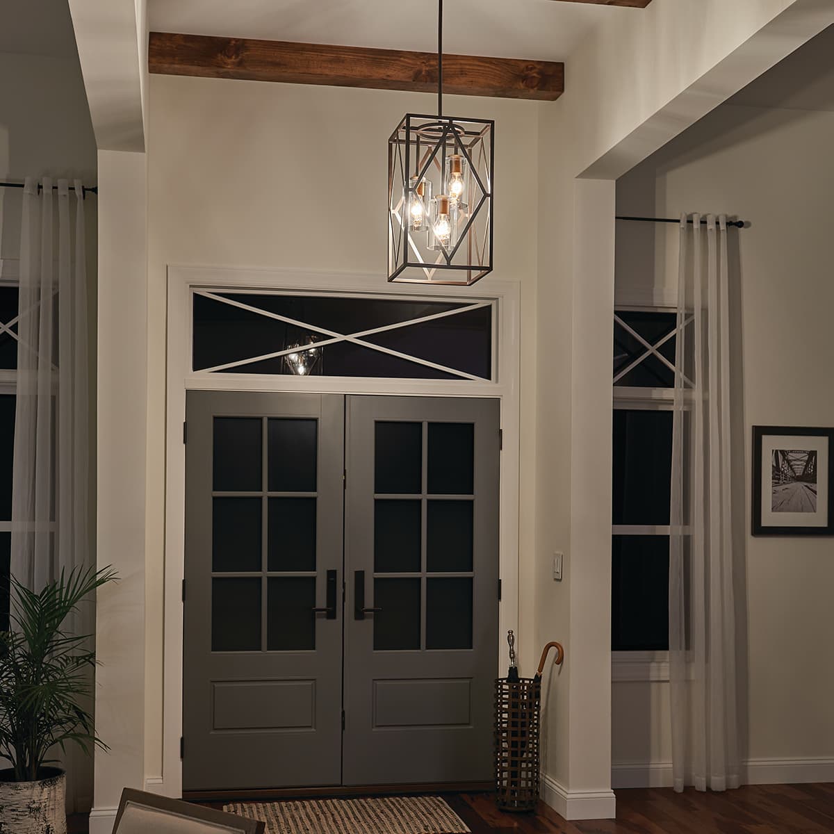 Kichler Solander Olde Bronze Traditional Clear Glass Geometric Pendant Light, 12"W x 20"H