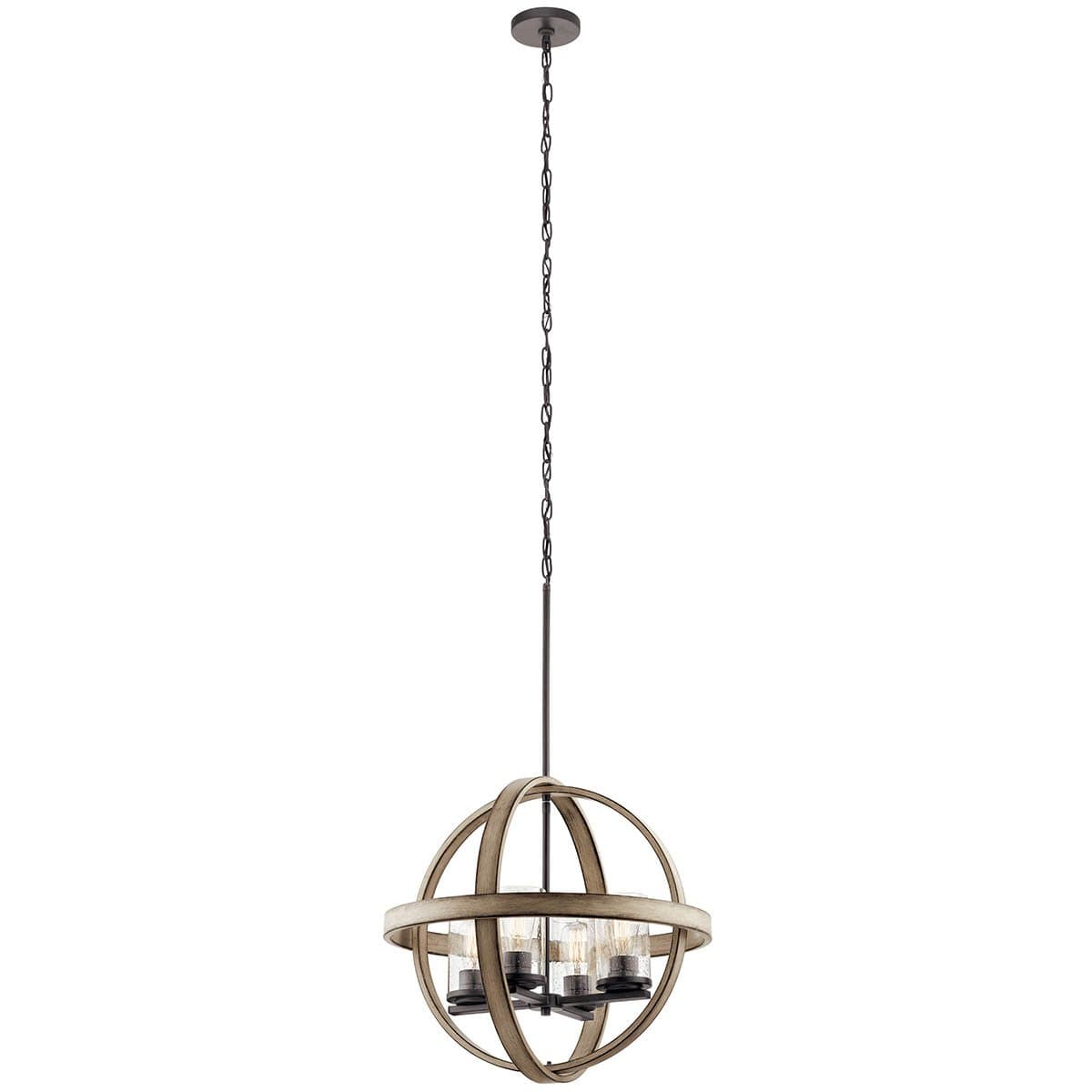 Kichler Barrington Anvil Iron & Distressed Antique Gray Seeded Glass Globe Pendant Light, 21.25 in