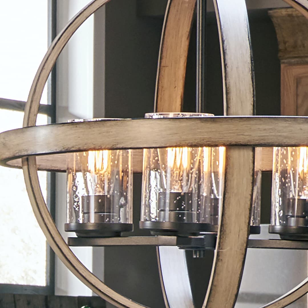 Kichler Barrington Anvil Iron & Distressed Antique Gray Seeded Glass Globe Pendant Light, 21.25 in