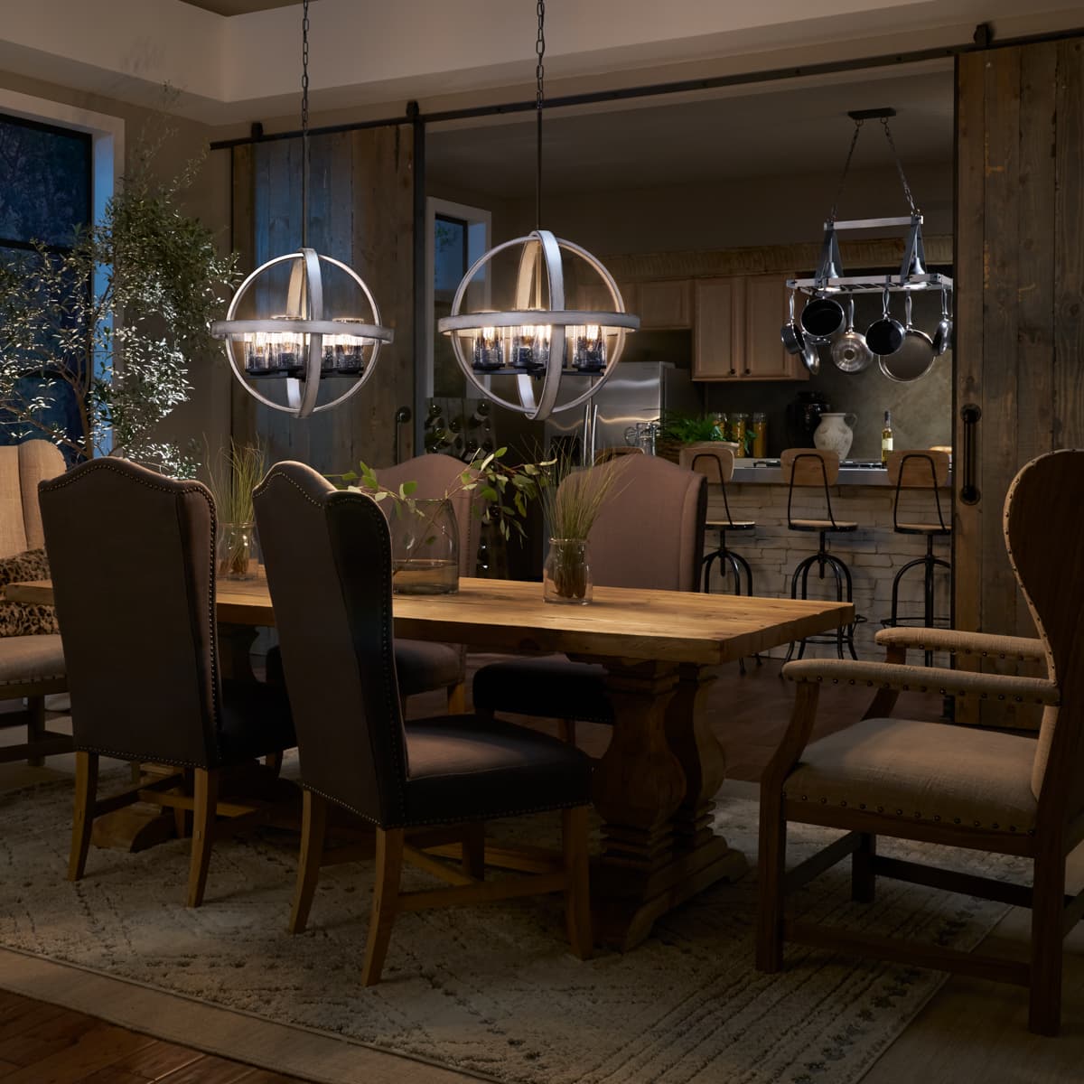 Kichler Barrington Anvil Iron & Distressed Antique Gray Seeded Glass Globe Pendant Light, 21.25 in