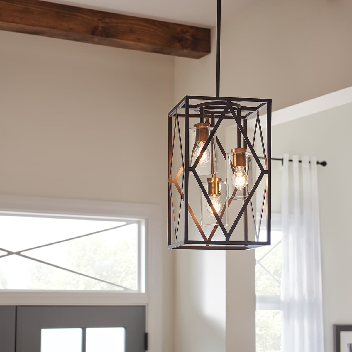 Kichler Solander Olde Bronze Traditional Clear Glass Geometric Pendant Light, 12"W x 20"H
