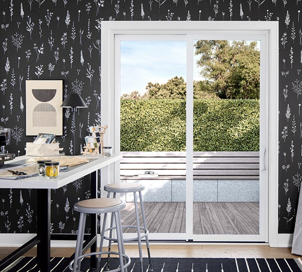 Pella Impervia Series 72-in x 80-in 4-9/16-in Low-E Argon Black Fiberglass Right-Hand Sliding Double Patio Door