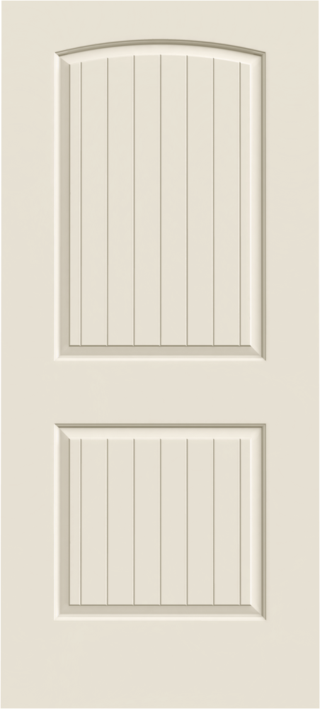 JELD-WEN Santa Fe 30-in x 80-in Primed 2-Panel Round Top Plank Hollow Core Molded Composite Left-Hand Single Prehung Interior Door