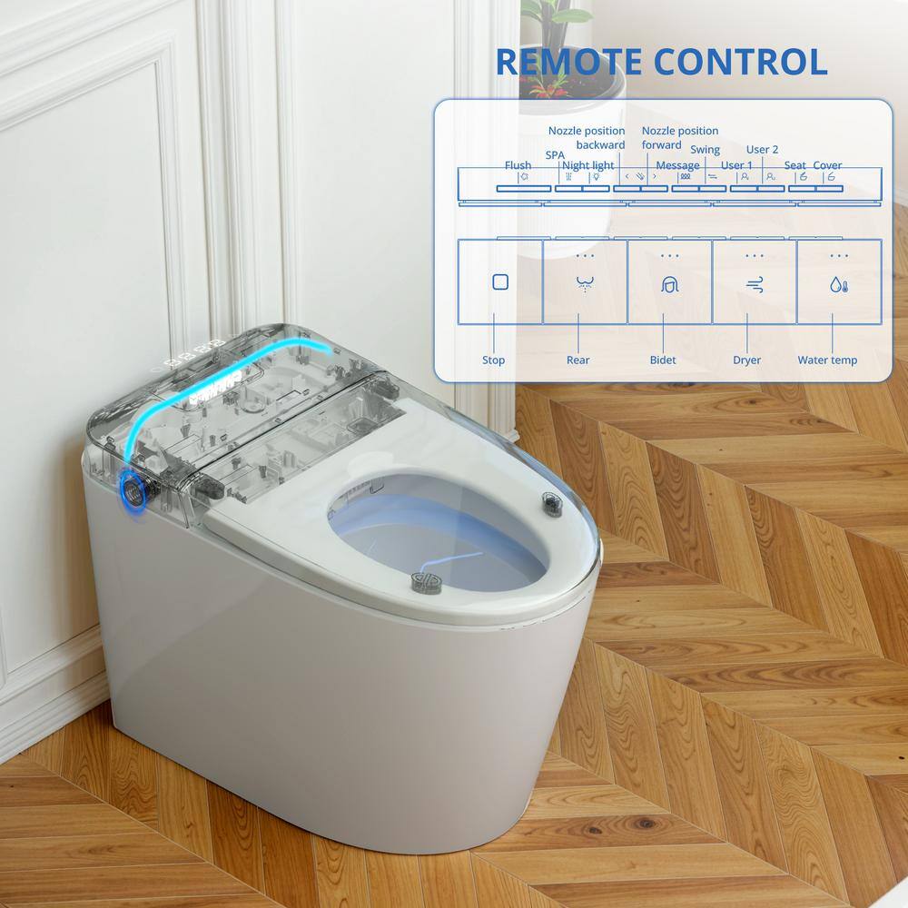 Relyblo Foot Sensing Elongated Bidet Toilet with Spa Spray - 1.27 GPF in Ivory Gold