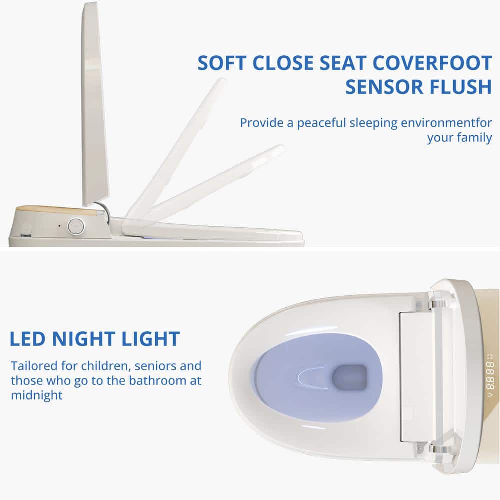Relyblo Foot Sensing Elongated Bidet Toilet with Spa Spray - 1.27 GPF in Ivory Gold