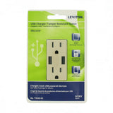 Leviton 3.6A USB Dual Type A In‑Wall Charger with 15 Amp Tamper-Resistant Outlets, Ivory